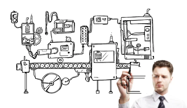 Businessman drawning mechanism — Stock Photo, Image
