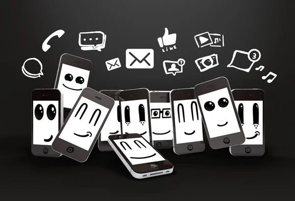 Phones with social media icons — Stock Photo, Image