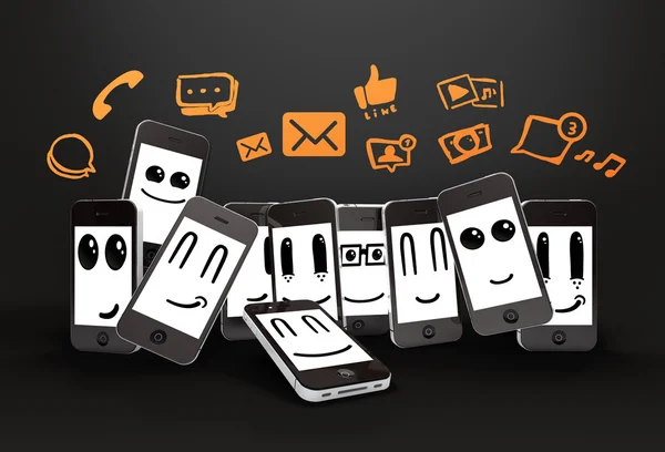 Telefoner med sociala medier symbol — Stockfoto