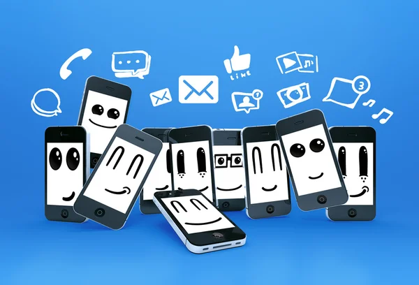 Phones with social media icons — Stock Photo, Image