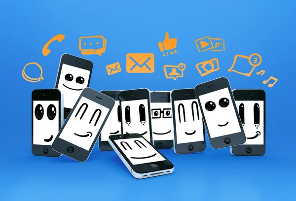 Telefones com símbolo de mídia social — Fotografia de Stock