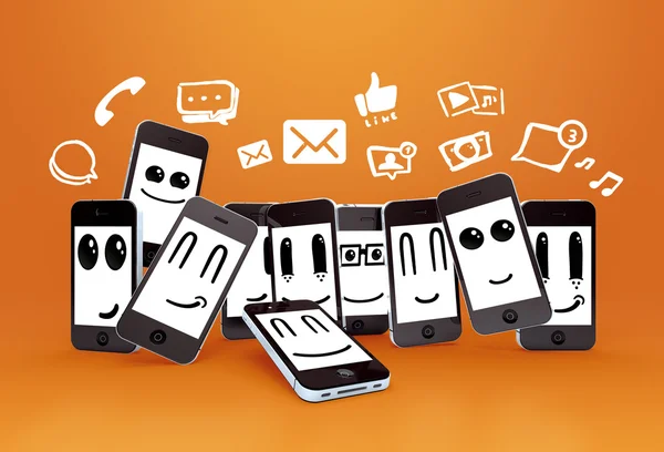 Telefoni con simbolo dei social media — Foto Stock