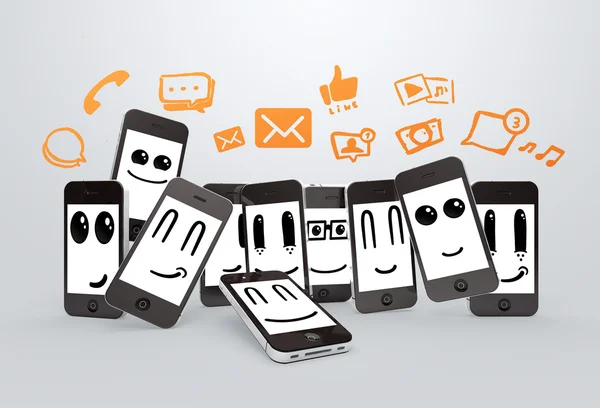 Telefones com símbolo de mídia social — Fotografia de Stock