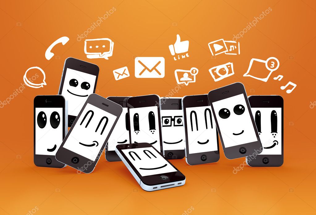 Phones with social media symbol