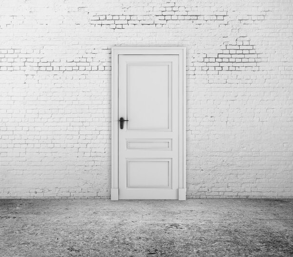 Door in white brick wall