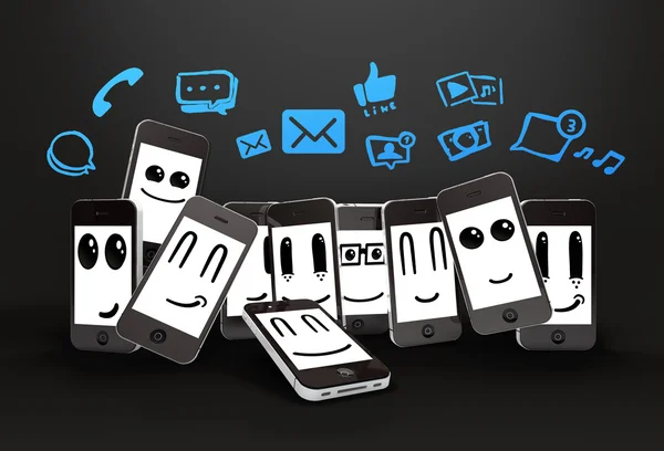 Telefones com ícones de mídia social — Fotografia de Stock