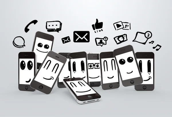 Teléfonos con símbolo de redes sociales — Foto de Stock