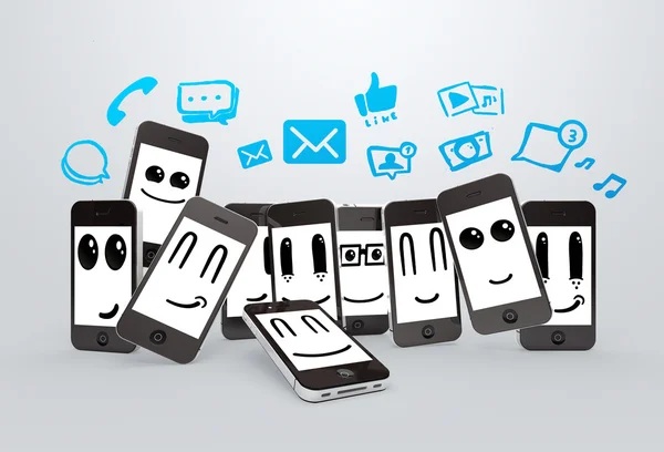 Telefones com ícones de mídia social — Fotografia de Stock