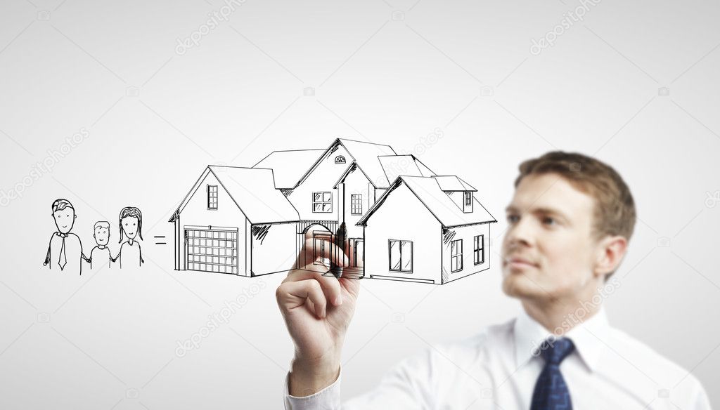 Man drawing House and family