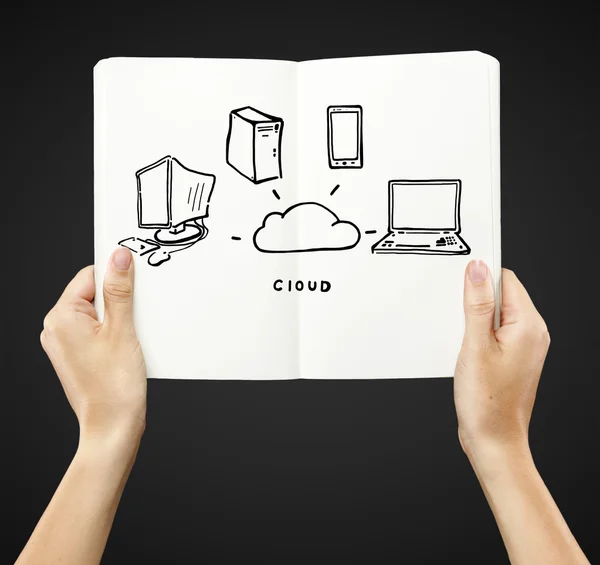 Conexión en la nube en libro —  Fotos de Stock