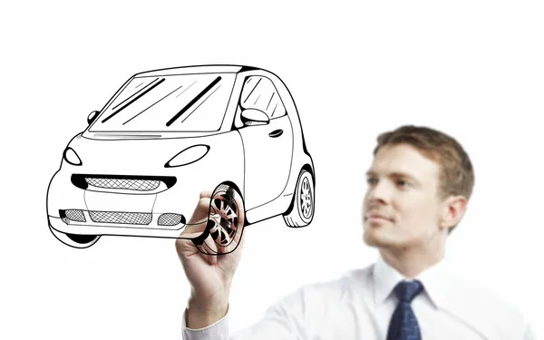 Mężczyzna rysunek samochód — Zdjęcie stockowe