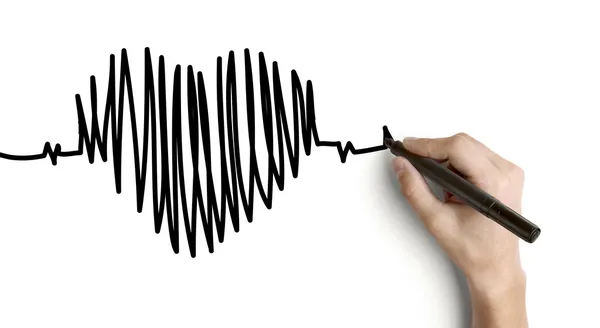 Hand tekenen heartbeat — Stockfoto