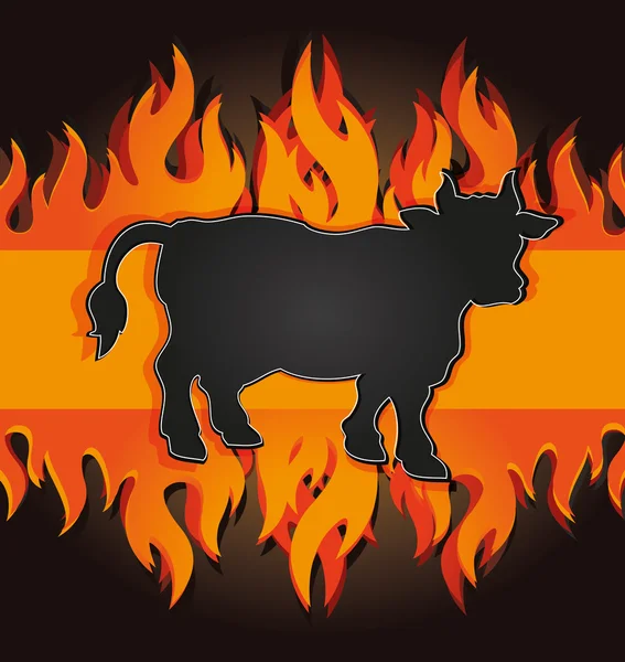 Raster blackboard grill menu card cow bull fire board — Stock Photo, Image