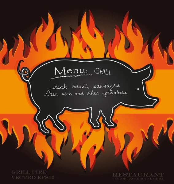 Vector blackboard grill menu card pig fire board — Stock Vector
