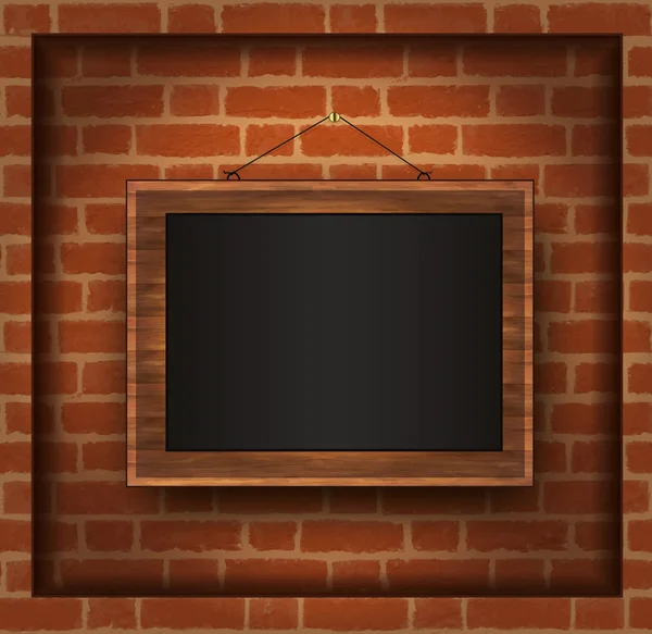 Blackboard houten frame bakstenen muur — Stockvector