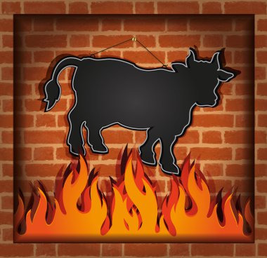 Raster blackboard cow bull fireplace grill clipart