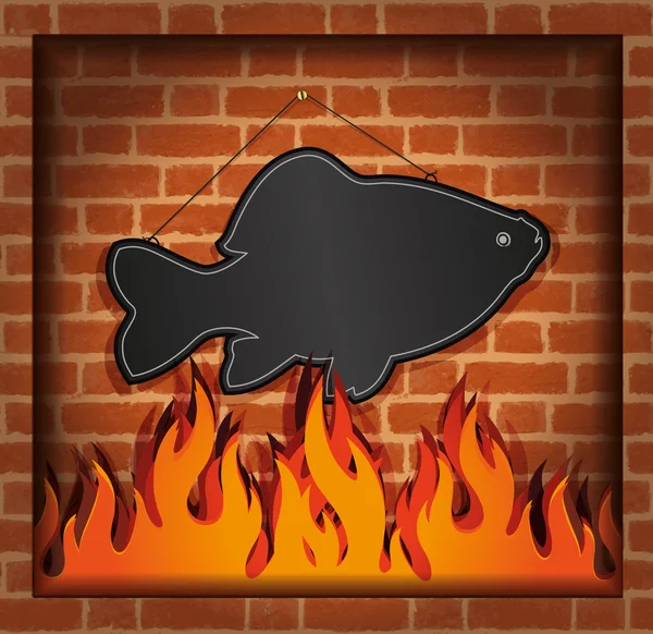 래스터 칠판 물고기 벽난로 그릴 — 스톡 사진