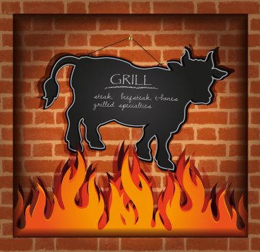 Vector blackboard cow bull fireplace grill clipart