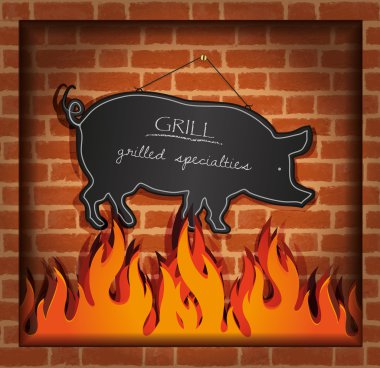 Vector blackboard pig fireplace grill clipart