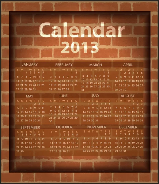 Calendar brick fireplace 2013 — Stock Vector