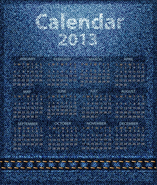 Calendar jeans 2013 — Stock Vector