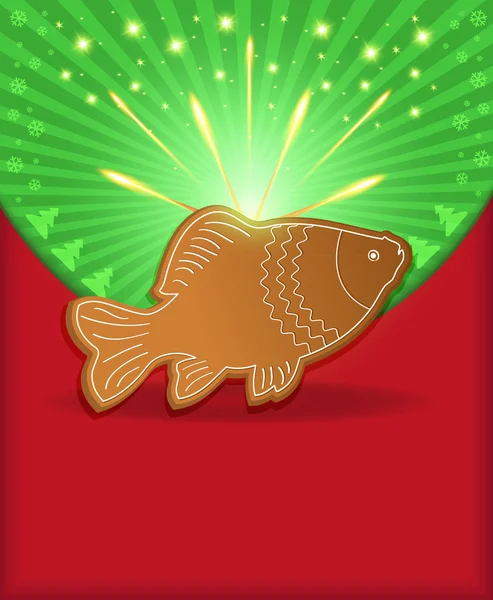 Congratulazioni di Natale pesce carpa pan di zenzero — Vettoriale Stock
