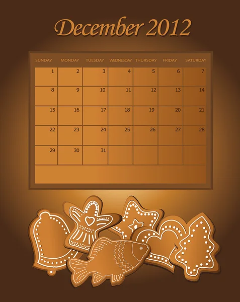 Calendar gingerbread December Christmas 2012 — Stock Vector