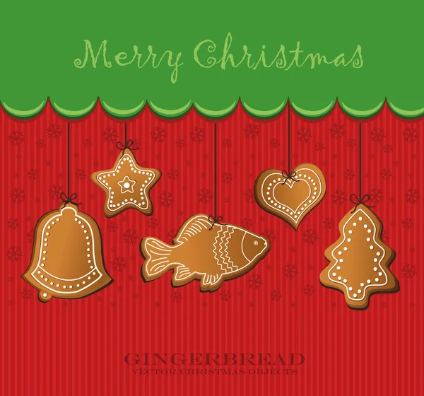 ジンジャーブレッドのクリスマス カードをベクトルします。 — ストックベクタ
