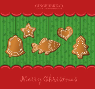 Vector christmas gingerbread red card clipart