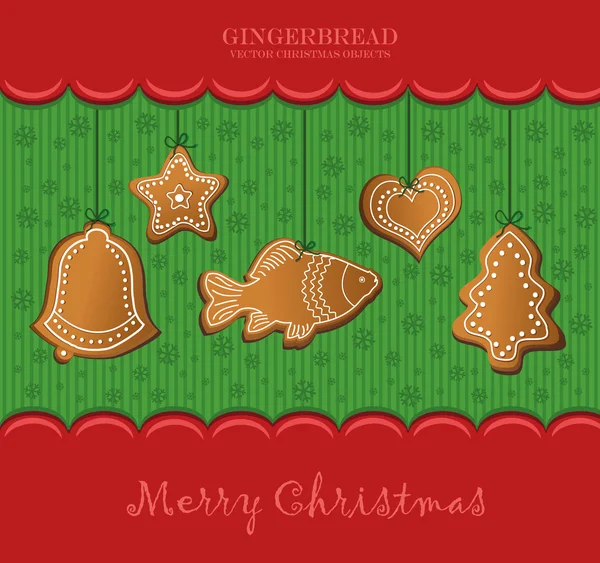 Vector christmas gingerbread red card — Stock Vector