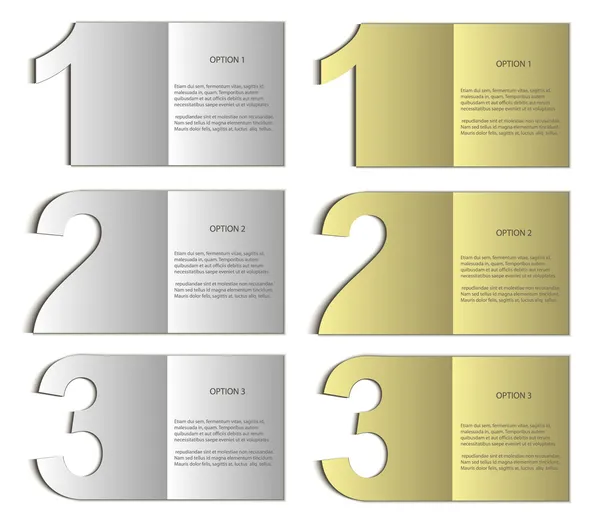 Vektorové papíru kartu nomer 123 zlato stříbro — Stockový vektor
