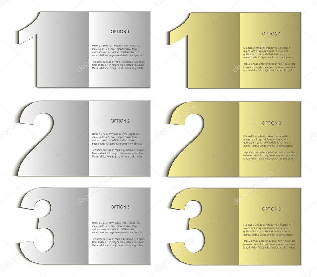 Vector paper card nomer 123 gold silver