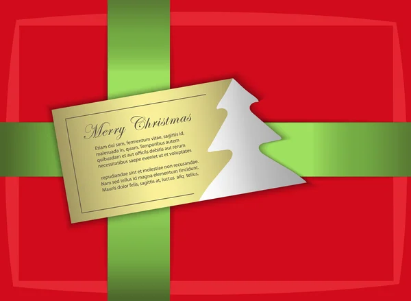 Vector presente de Natal cartão de árvore de etiqueta de ouro — Vetor de Stock