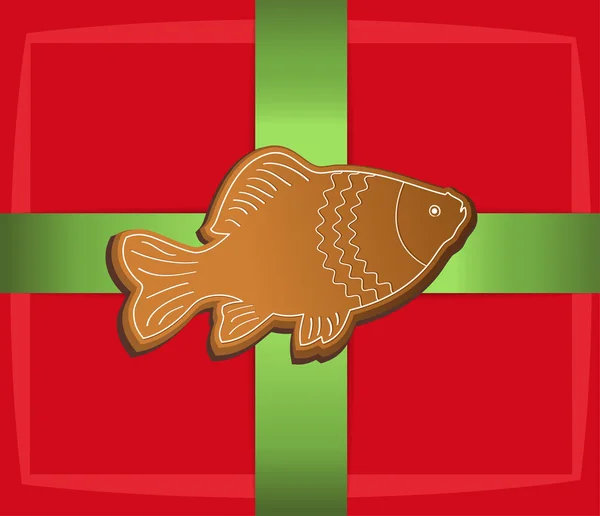 圣诞礼物标签卡鱼鲤鱼 — 图库矢量图片
