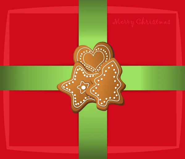 Regalo de Navidad de oro etiqueta tarjeta de pan de jengibre — Vector de stock