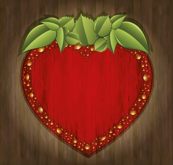 Raster βιο κήπων φράουλα καρδιά κόκκινο οργανικές ξύλινο φόντο — Φωτογραφία Αρχείου