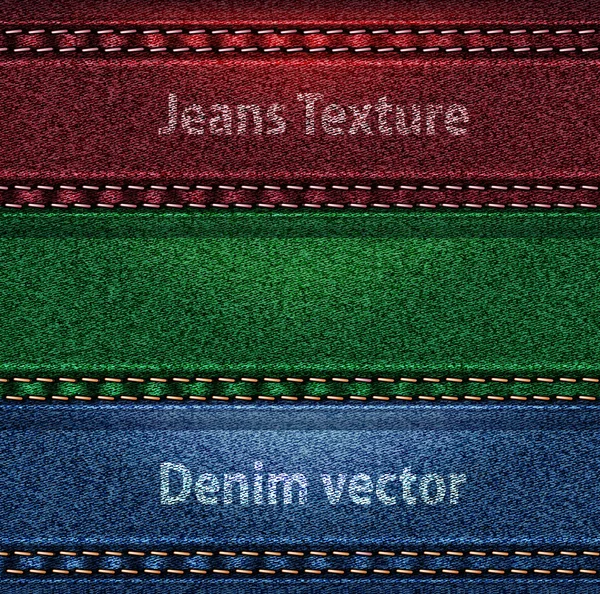 Vector Jeans trio color denim texture — Stock Vector