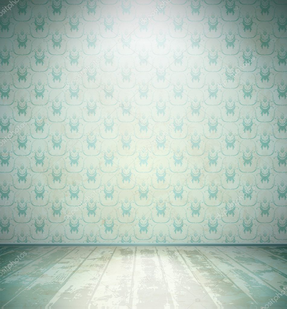 Aged room with floral wallpaper