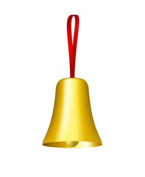 Campana dorata con nastro rosso — Vettoriale Stock
