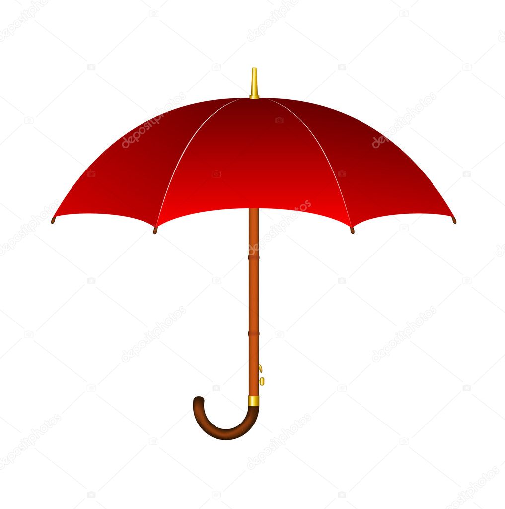 Red umbrella with wooden handle