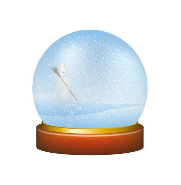 Snow globe with winter landscape and snowman — Stock Vector