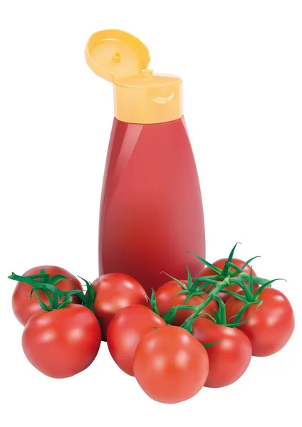 Ketchupflasche mit Tomaten — Stockvektor