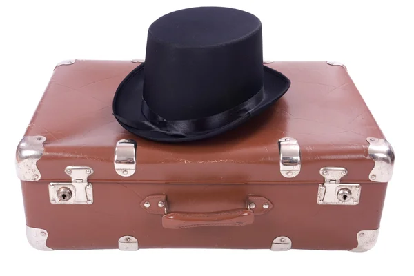 Vintage suitcase with hat — Stock Photo, Image