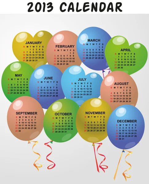 2013 balloon calendar — Stock Vector