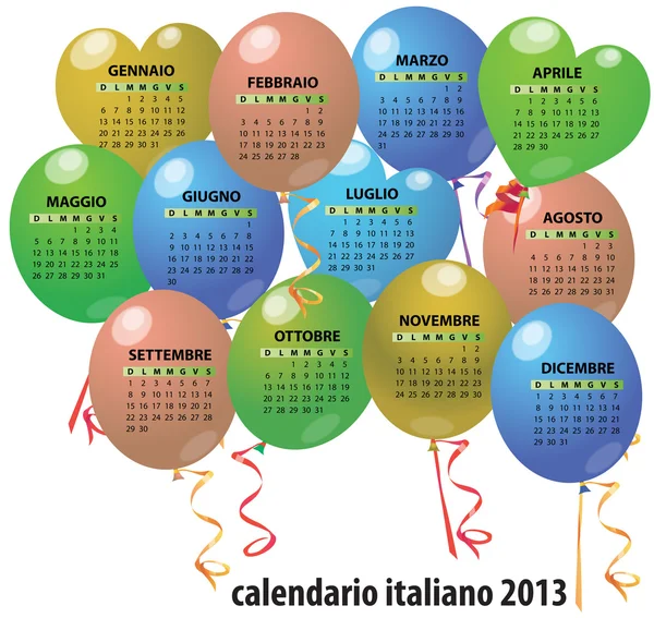 2013 balloon calendar — Stock Vector