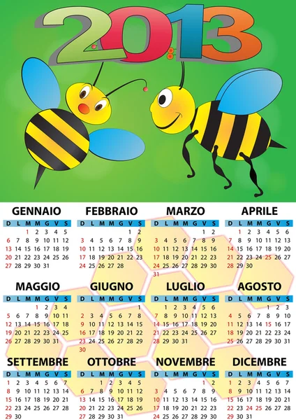 2013 calendario de abejas — Vector de stock