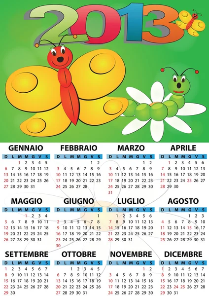 2013 butterfly calendar — Stock Vector
