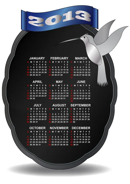 Calendario 2013 colibrì — Vettoriale Stock
