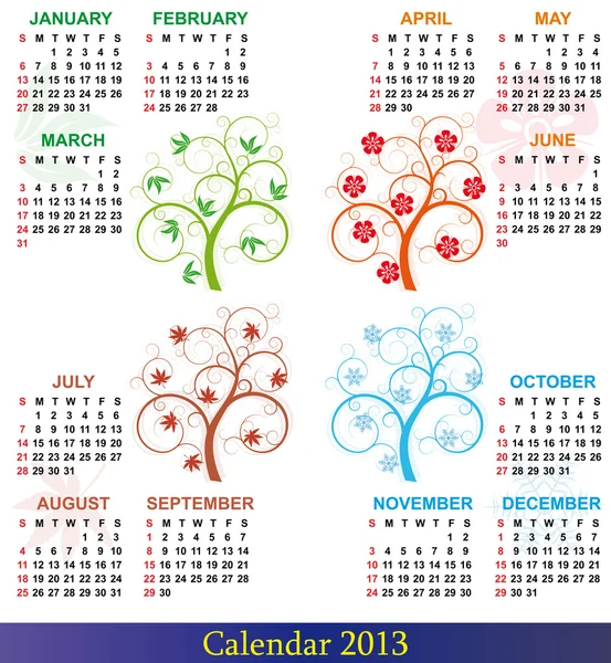 2013 calendar season tree — Stock Vector