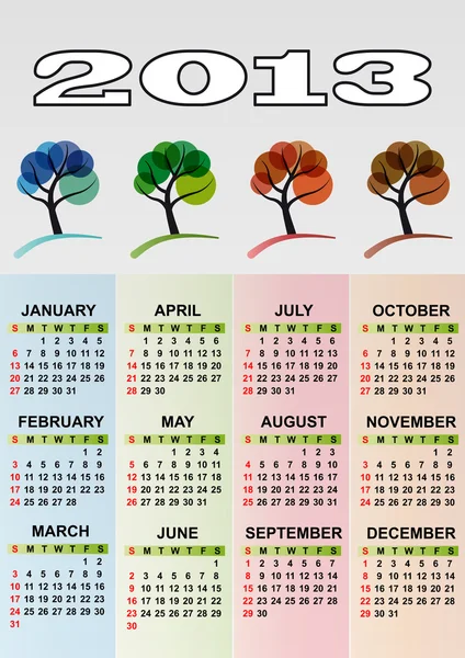 2013 árbol de temporada calendario — Vector de stock